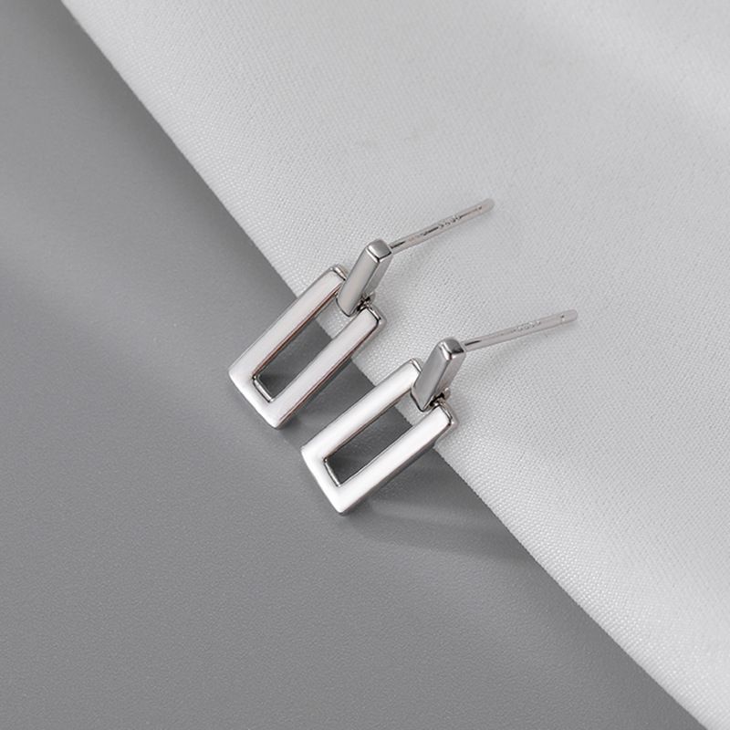 Silver Needle Small Geometric Metal Style Simple Ins Niche Minimalist Stud Drop Elegant Earrings For Women_voghion.com