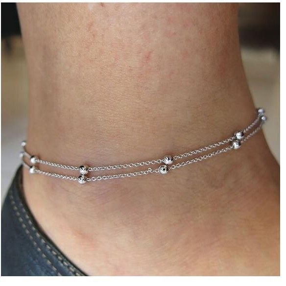 Foot Double Layer Chain Bead Anklet Women's Jewelry_voghion.com