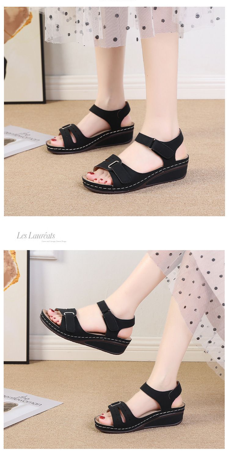 Große 2024 Sommer Neue Casual Open Toe Velcro Mid Damen Slope Heel Sandalen_voghion.com