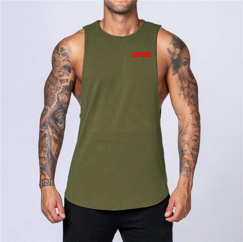 Sommer-Schulter-Trainings-Tanktop für Herren, Fitness, Bodybuilding, Sport-Baumwoll-T-Shirt-Unterlage, lässig, hochelastisch_voghion.com
