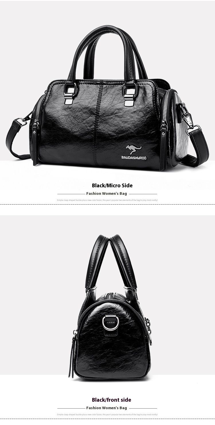 Women's Bag New Fashion Retro Versatile Contrasting Color Boston Pillow Bag Soft Leather Hand-held Large Capacity Mother Bag_voghion.com