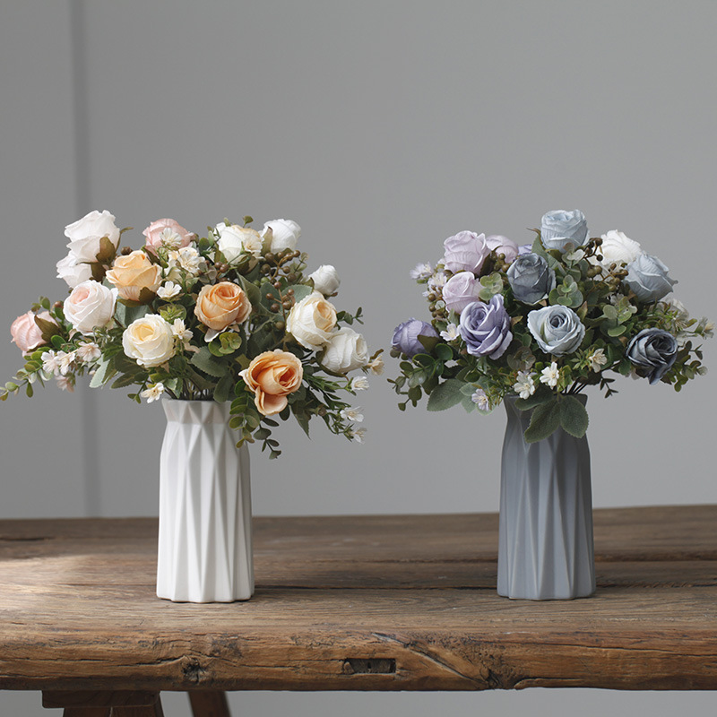 Wholesale artificial flowers 5 heads classical rose bunch wedding home decoration fake flowers road guide movable door lintel floral art_voghion.com