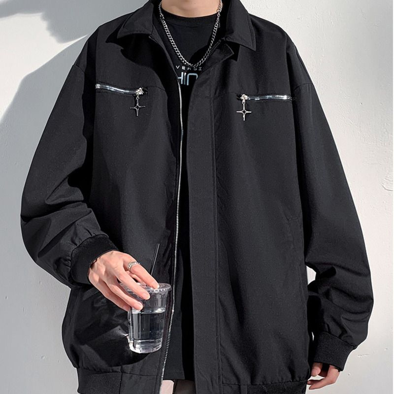 Giacca primaverile e autunnale da uomo, cappotto casual alla moda in stile americano con colletto rovesciato, vestibilità ampia, versatile, stile coreano_voghion.com