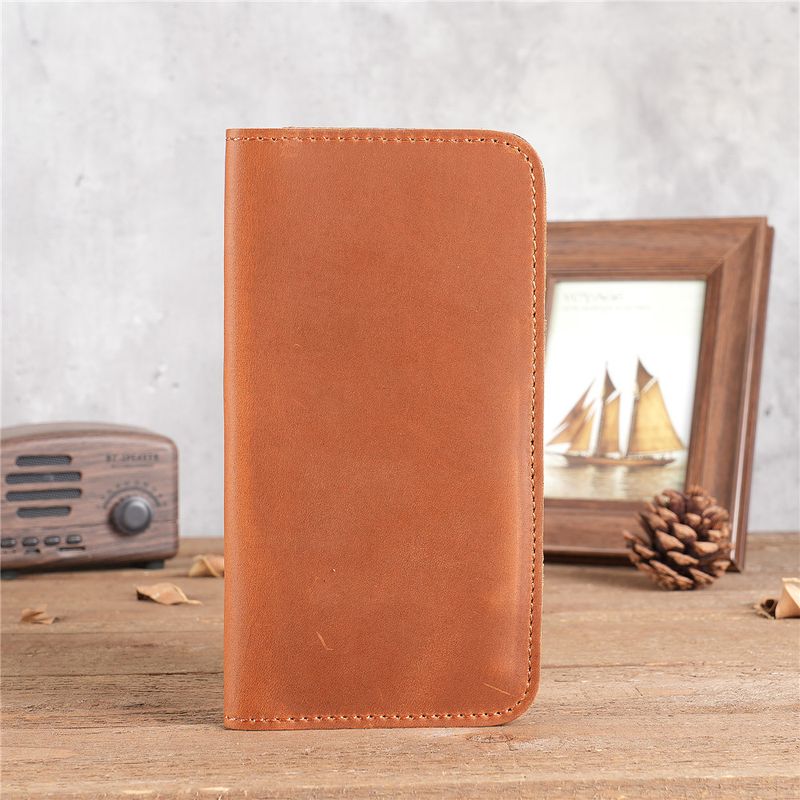 Men's Genuine Crazy Horse Leather Long Wallet Wallet Card Holder Ticket Check Bag Storage_voghion.com
