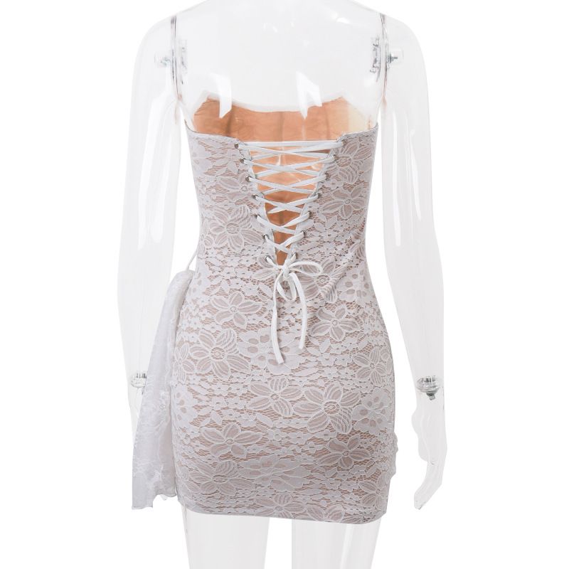 ins2025 Nuovo abito estivo sexy in pizzo con lacci e rete sottile senza spalline per le donne_voghion.com