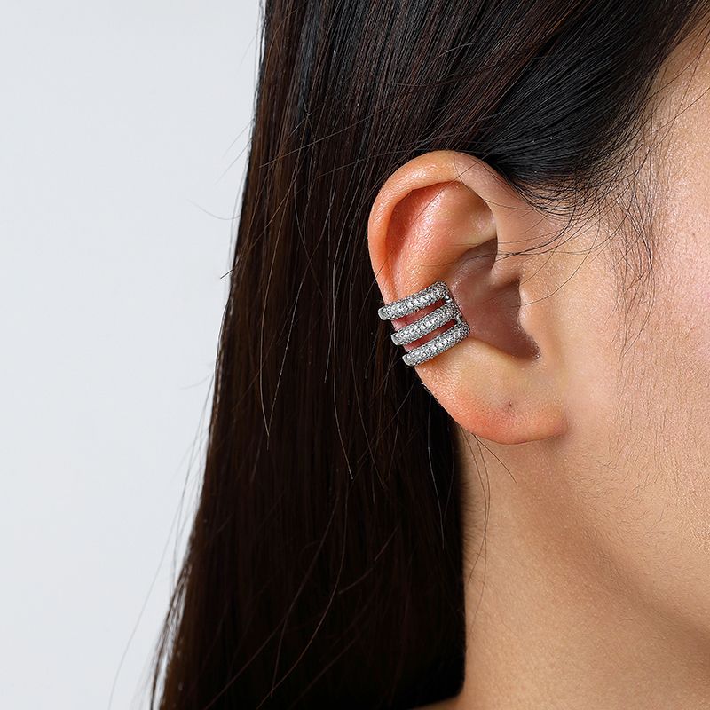 Aurora Atelier Dreilagige C-förmige Clip-Ohrringe für Damen, Ohrklemmen ohne Piercing, künstliche Knorpelohrringe, AAAA Zirkonia, geometrischer Schmuck_voghion.com