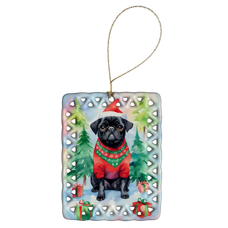 Pug Christmas Porcelain Ornament Christmas Tree Hanging Decorations For Home Christmas Holiday, Rectangle, Gift, Multicolor_voghion.com