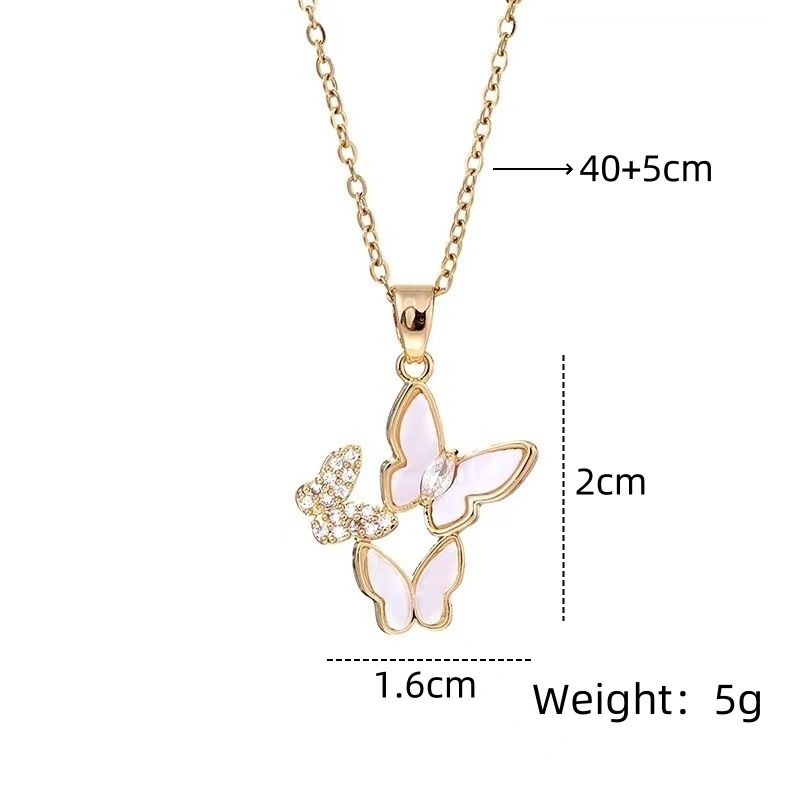 201 roestvrij staal koper verguld inleg vlinder zirkoon hanger ketting_voghion.com