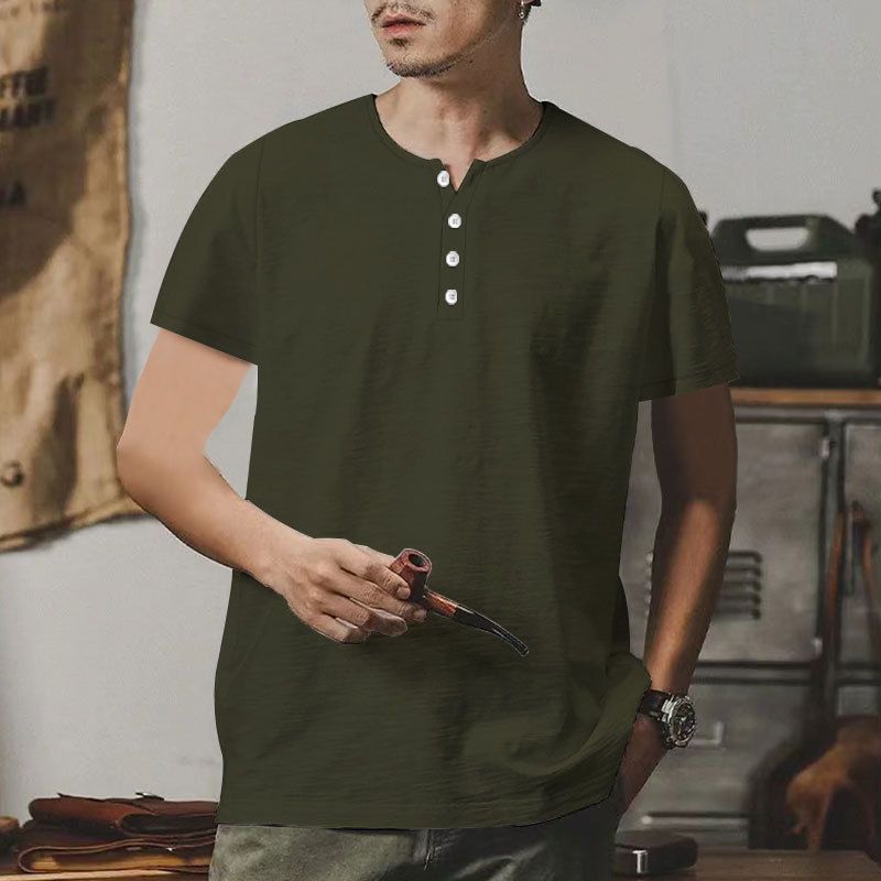 Maglietta a maniche corte in bambù per il commercio estero transfrontaliero, da uomo, estiva, casual, con colletto alla coreana, taglia grande, a maniche corte, da uomo, con bottoni_voghion.com