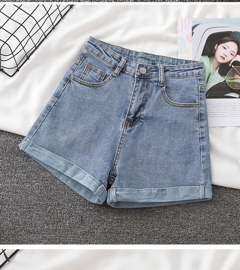 Vêtements pour femmes, couleur claire, all-match, taille haute, short en jean délavé pour femmes, jambe large, pantalon chaud coupe A, tendance, été_voghion.com