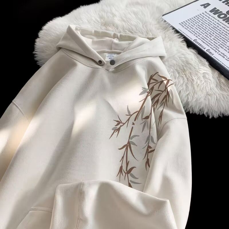 Long Sleeved Base Trendy Hooded Sweatshirt For Men In Spring And Autumn, Made Of Suede, Loose Fit_voghion.com