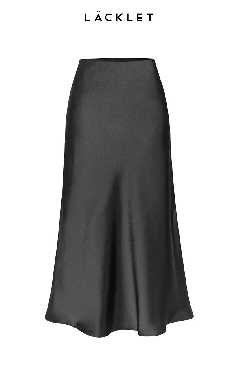 Spot gonna in raso di alta qualità elastico a vita alta tinta unita gonna midi con fessura abbigliamento da donna_voghion.com