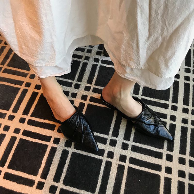 Chaussons pointus, talons bas, demi-chaussures pour femmes_voghion.com