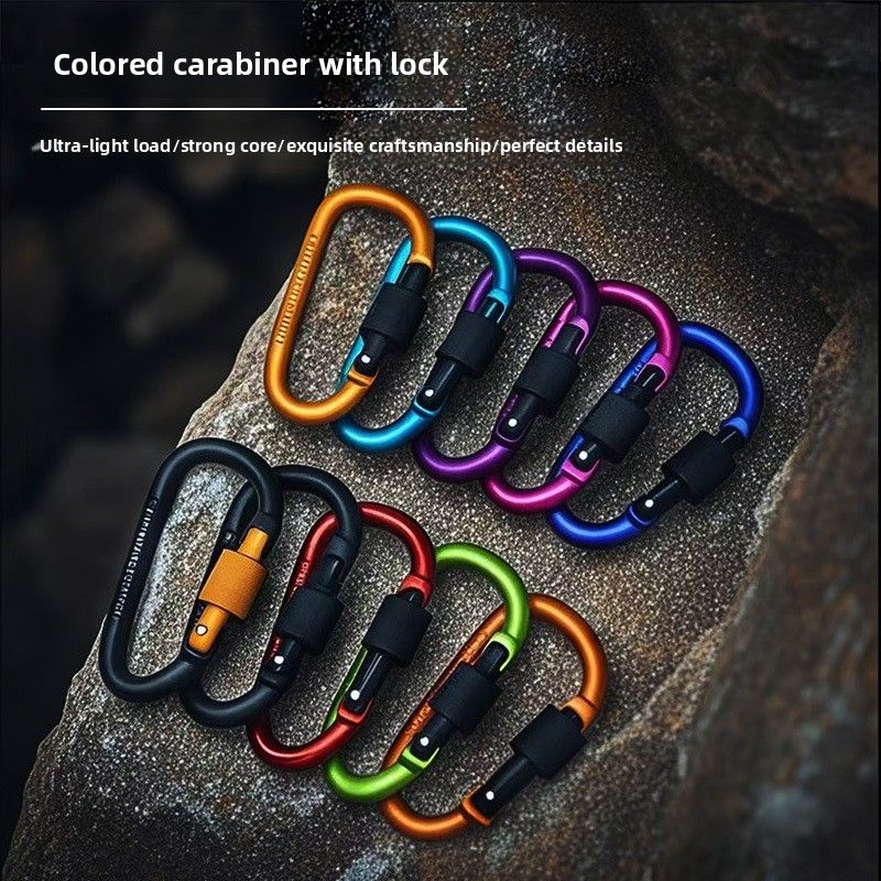 Mousqueton d'extérieur en alliage d'aluminium à dégainer rapide avec cadenas, porte-clés, sac à dos, corde à vent en forme de D, boucle pour bouteille d'eau_voghion.com