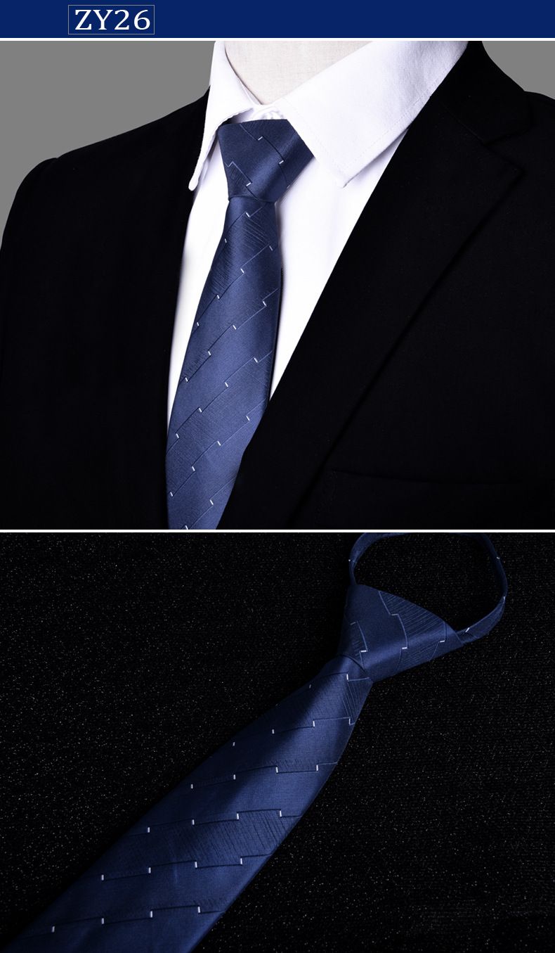 Unisex kaklasaite vīriešiem Profesionāls bizness Executive rāvējslēdzējs 7cm melnas svītras slinkiem cilvēkiem viegli vilkt bez spēlēšanās_voghion.com