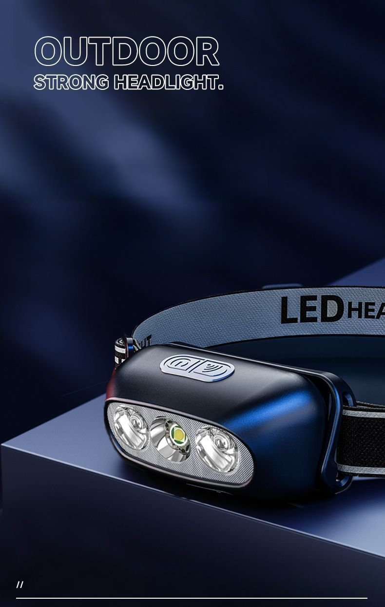 Lampada frontale ad alta luminosità, batteria a lunga durata, speciale per la pesca, sensore ultraleggero, LED, ricaricabile, portatile, da montare sulla testa._voghion.com