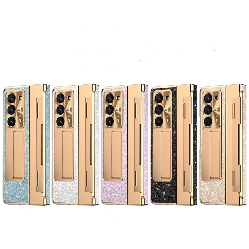 Voor Samsung Galaxy Z Fold 3 4 5 6 Luxe Elegante Zakelijke Glitter Camera Protector Screen Film Houder Stand Telefoon Case cover_voghion.com