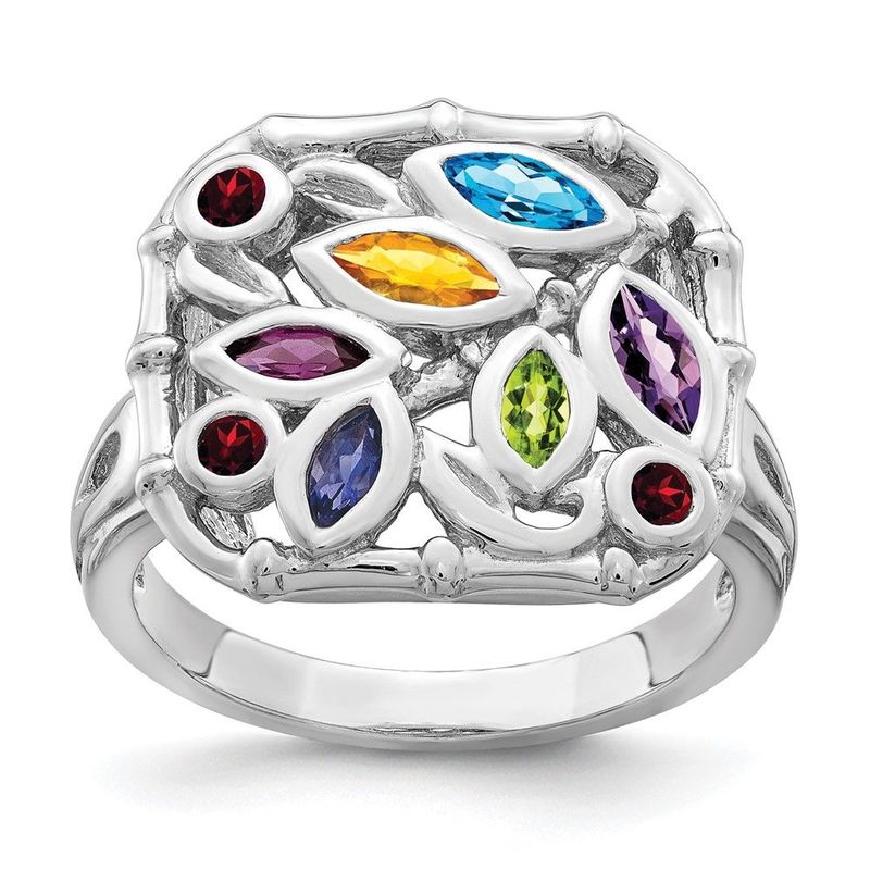 Sterling Silver Rhodium-plated Multi Gemstone Ring_voghion.com