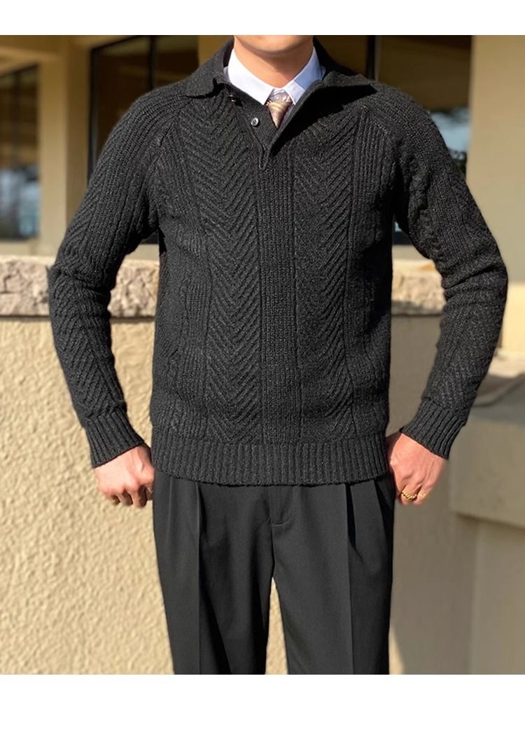 Herrenbekleidung Hemd Revers Pullover Herren Leicht Luxus Business Stil Warm Große Größe_voghion.com