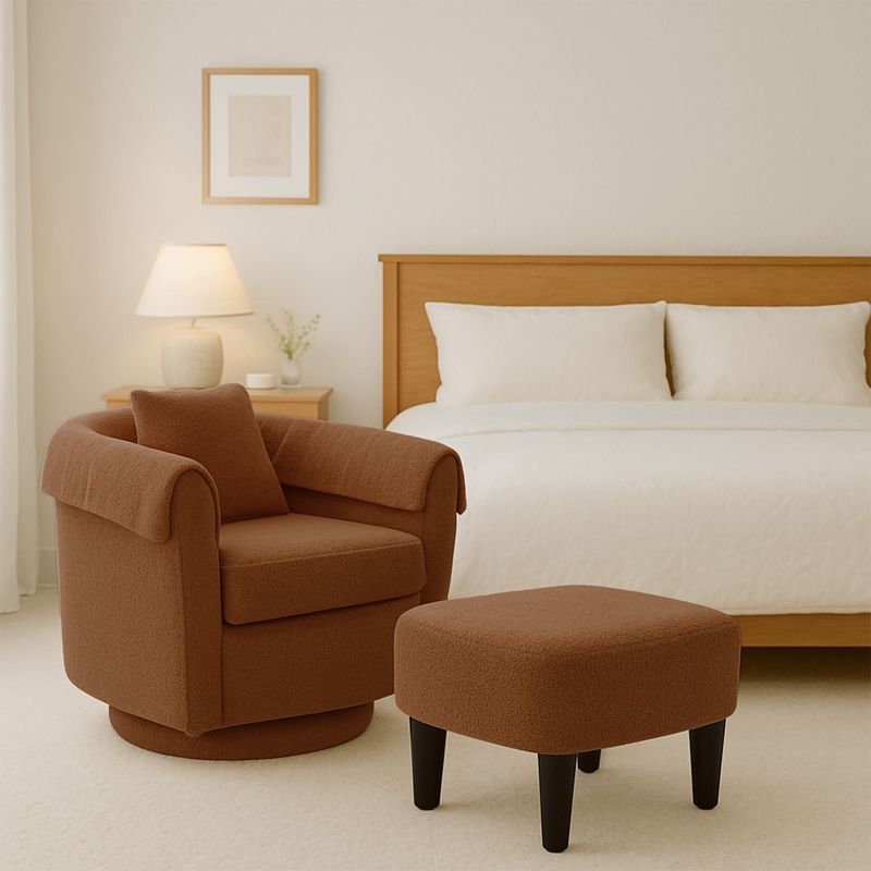 Swivel Accent Chair With Ottoman Set, Modern Chenille Barrel Armchair With Removable Back Pillow & 2 Armrest Covers For Living Room, Bedroom, Office, Yellow_voghion.com