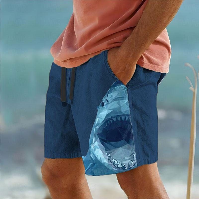 Sommer-Strandshorts für Herren mit Kordelzug und elastischer Taille, 3D-Druck, Tierfisch, bequem und atmungsaktiv_voghion.com