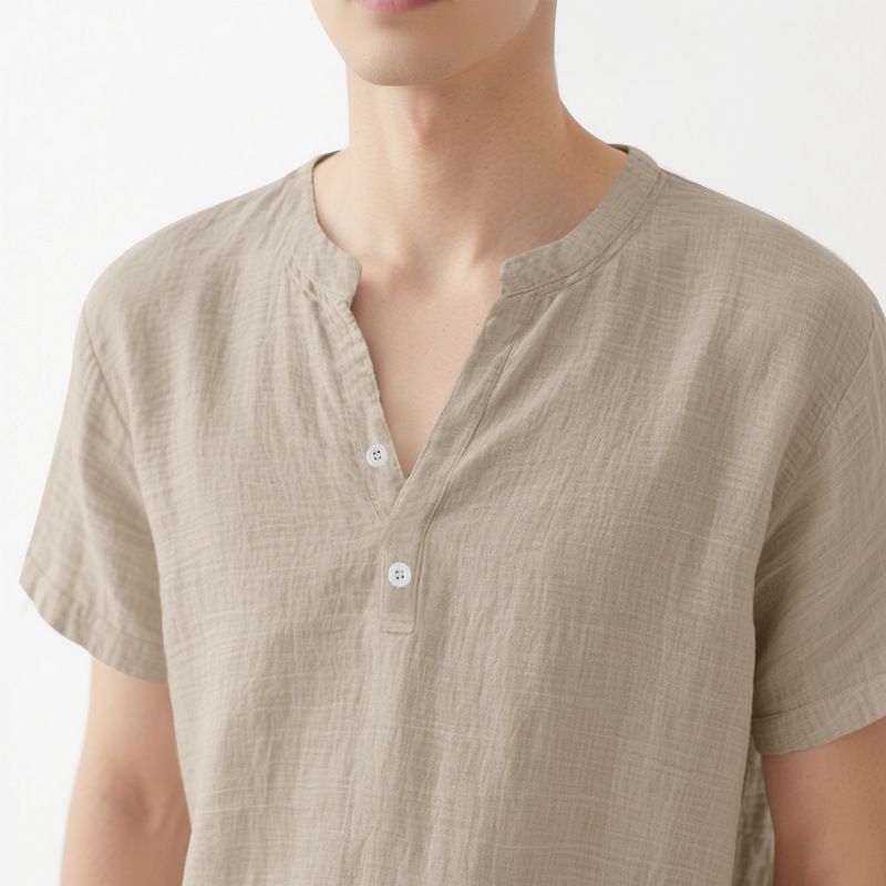 Camicia da uomo slim fit in lino, traspirante, a maniche corte, antipiega, elasticizzata, casual, tinta unita, per l'estate (bianco/nero/kaki/azzurro S-XXXL)_voghion.com