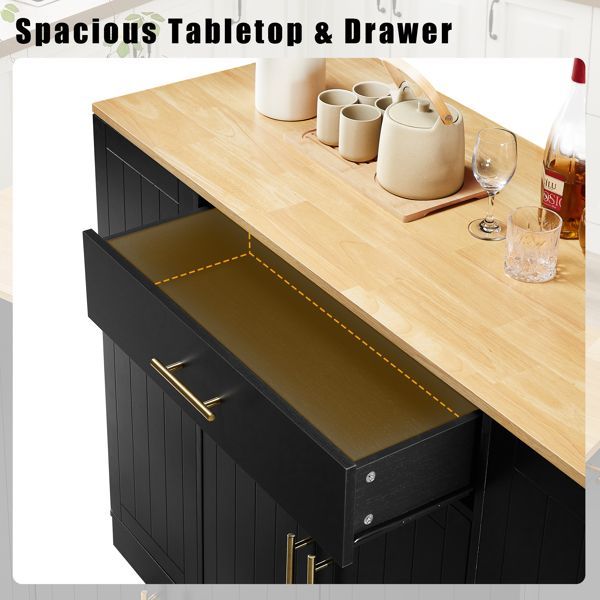 53 Inch Large Kitchen Island With Trash Can Storage Cabinet, Islands Table With Drawer And Adjustable Shelves, Breakfast Bar Cabinet For 13 Gallon G_voghion.com