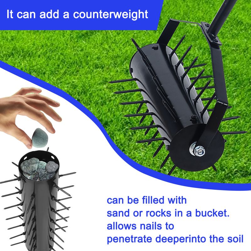 Rolling Manual Lawn Aerator, Home Aerator Lawn Tool Pusher, 58-inch Handle Push Lawn Aerator For Lawns, Yards And Gardens_voghion.com