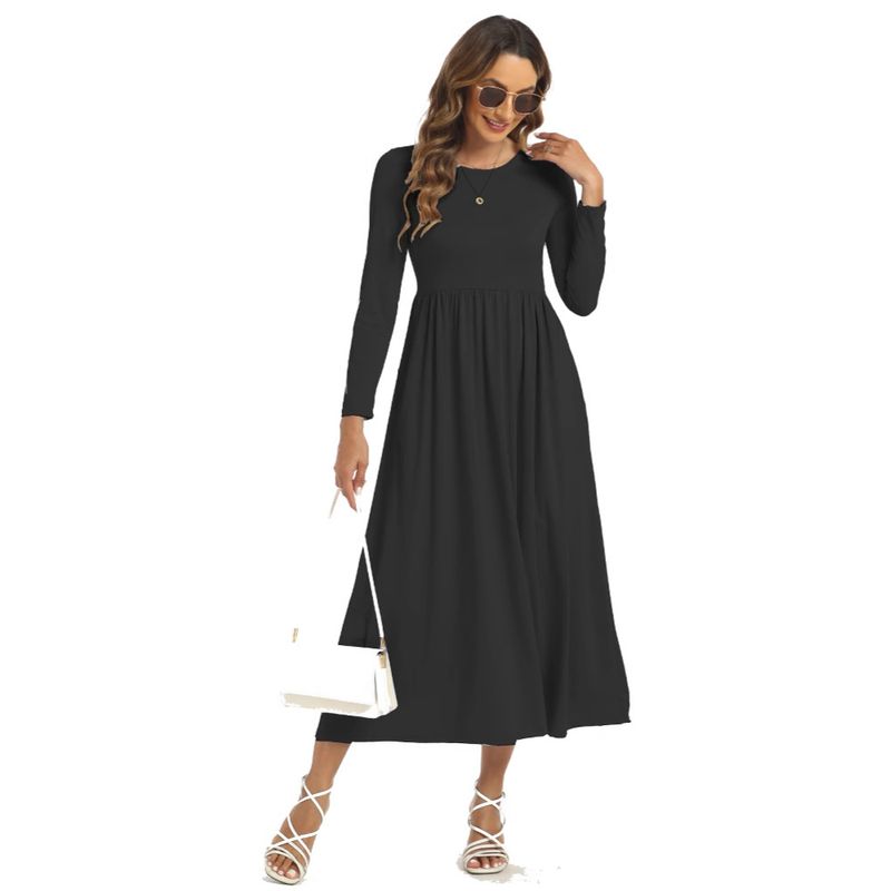Elegant Maxi Dress With Flutter Sleeves Inspired Long Sleeve Dress For Women (S-XL, Round Neck, A-Line, Wine/Black/Navy, Modest & Chic)_voghion.com