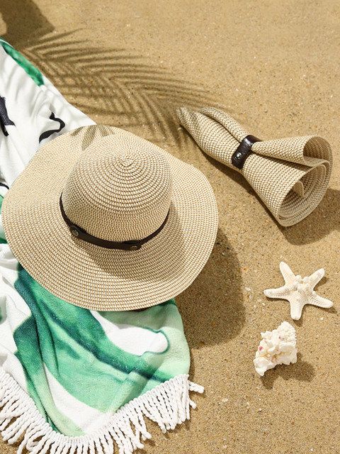 Sombrero de paja para mujer, clásico, plano, para playa, para verano, con protección solar, estilo vaquero, enrollado, plegable, de ala ancha, Panamá_voghion.com