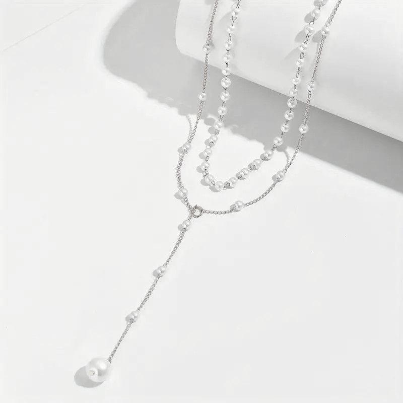 Jóias Moda novo colar de pérolas personalidade feminina Y em forma de pérola borla empilhamento clavícula corrente colar_voghion.com