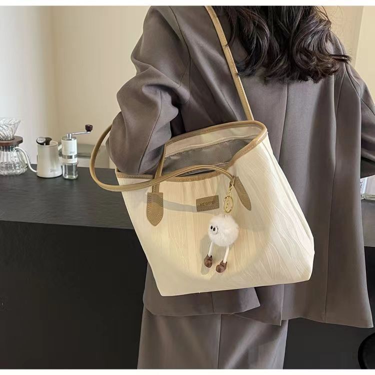 Women's Large Capacity Tote Bag - Mini Crossbody Shoulder Bag For Work, Commute & Casual Outfits, Lightweight Polyester With Detachable White Charm_voghion.com