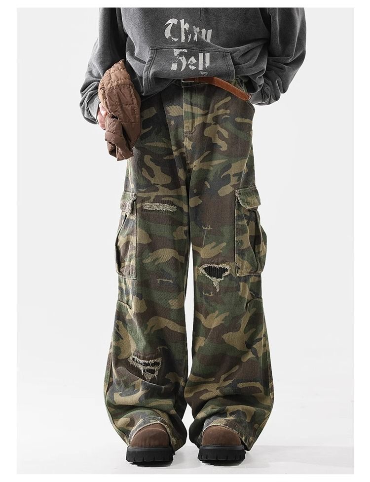 Men's Clothing High Street Pure Wild Hole Camouflage Pants Men And Womentrend Big Pocket Casual Overalls Loose Vibe_voghion.com