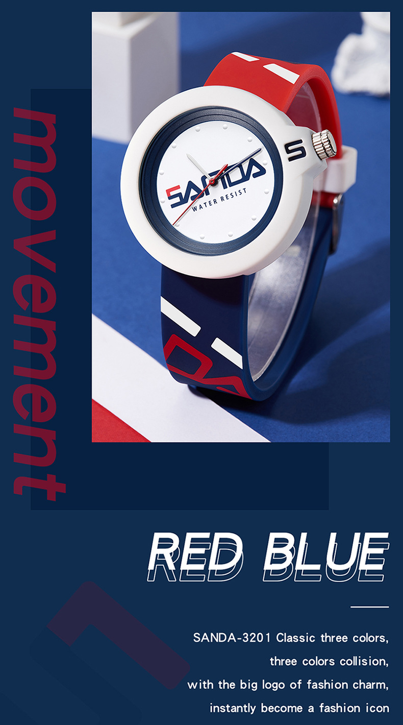 Sanda New 3201 Silicone Tape Male Female Student Trendy, Cool, Simple and Personalized Children's Quartz Watch_voghion.com