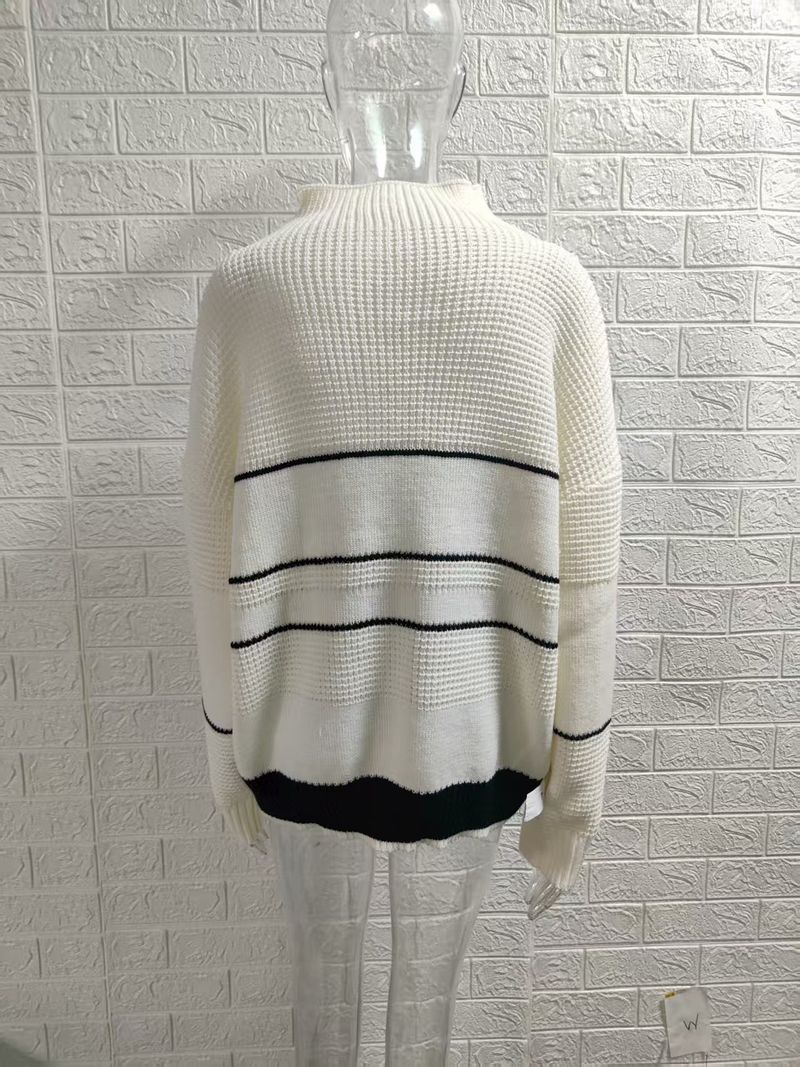 Maglione dolcevita a righe larghe da donna, autunno inverno 2025_voghion.com