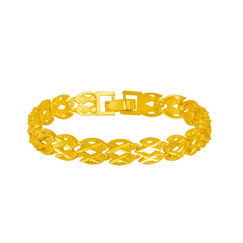 Bracciale placcato con chiusura a quadrifoglio portafortuna, motivo floreale con croce e fiore, stile coreano e giapponese_voghion.com