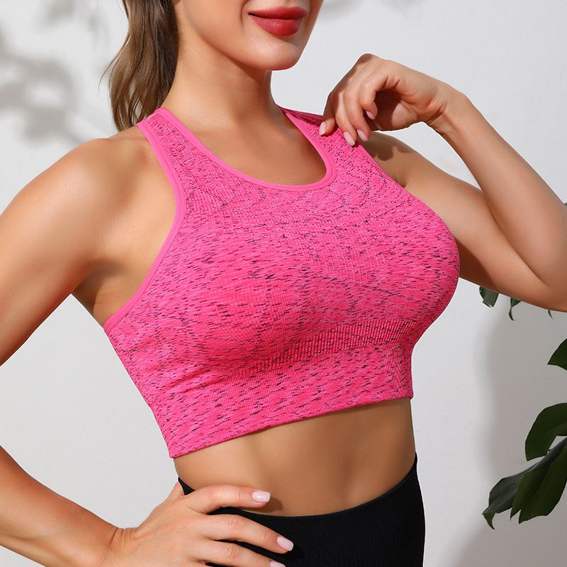 Reggiseno sportivo push-up antiurto per corsa e yoga da donna, con incrocio sulla schiena e color block_voghion.com