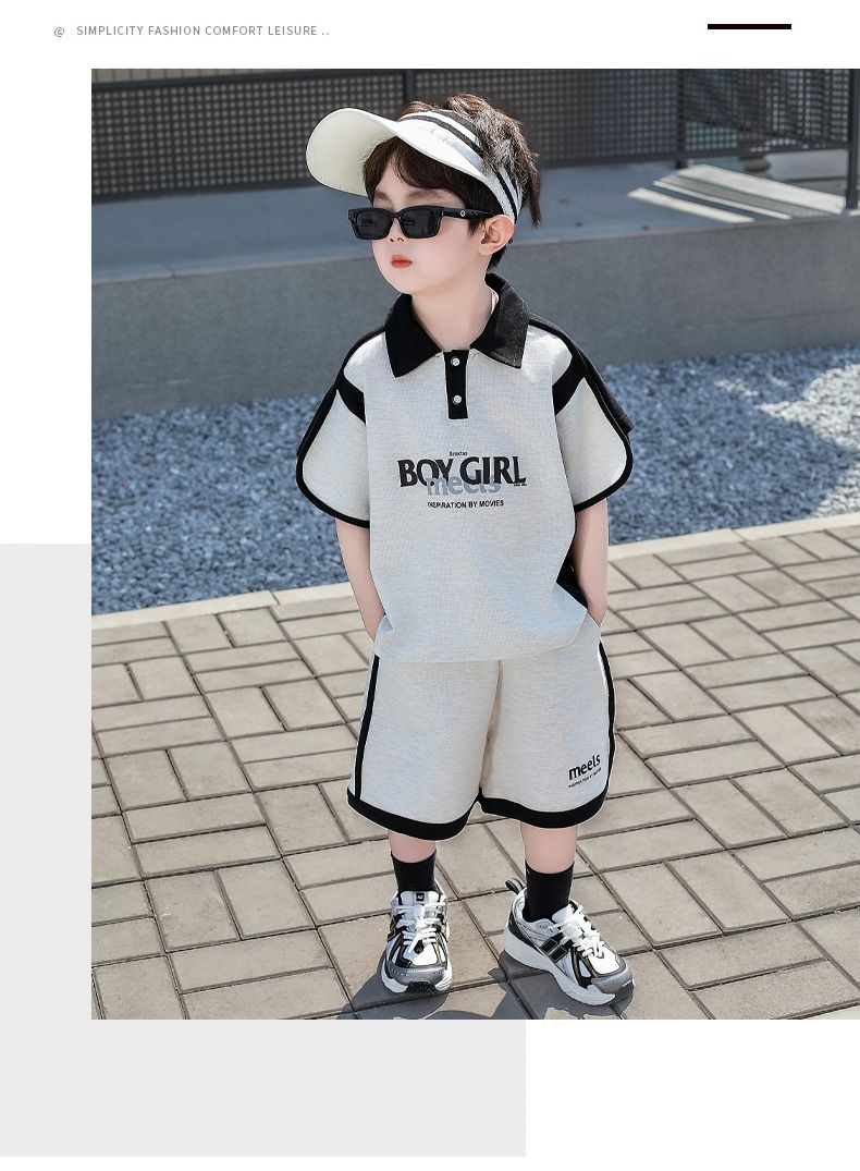 Boys Summer Casual Polo Shirt Fashion Two Piece Suit 2025 Baby Summer Sports Short Sleeved Shorts Two Piece Suit_voghion.com