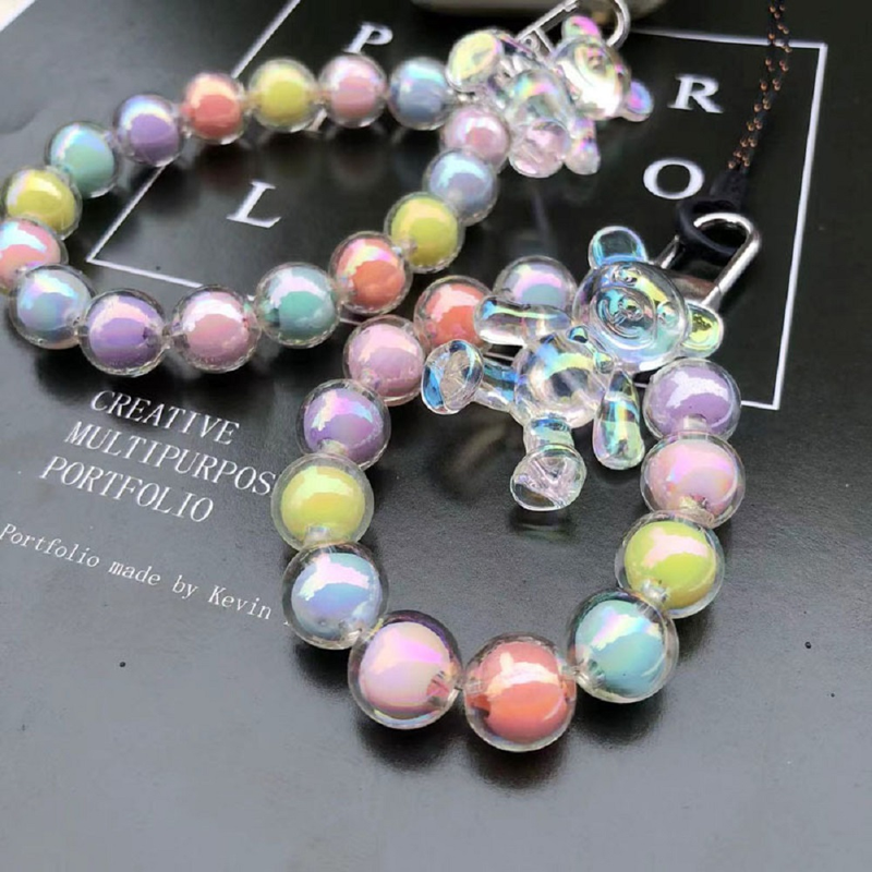 Telefon Hand Lanyards Kristall Macaron Perlen Bär Handgelenk Strap für iPhone Huawei Redmi Xiaomi Samsung Kamera Schlüsselbund Hang String_voghion.com