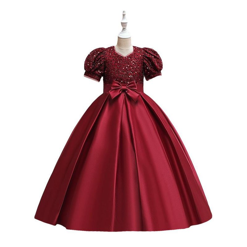 Nuovo vestito da principessa per bambine di taglia media e grande con maniche a sbuffo in glitter e gonna tutù in raso con giunture_voghion.com