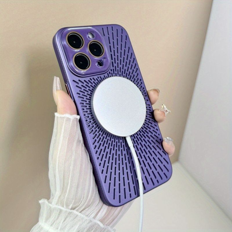 All-Inclusive Hollow Magnetic Phone Case For 15Pro Max, Black And silvery - Heat Dissipation & Breathable Protective Cover For 16 Pro & For 15/14 Pro_voghion.com