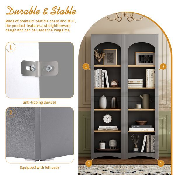 ON-TREND 3-Piece Farmhouse Entertainment Center With Storage Cabinet For TVs Up To 70', Mid-Century TV Stand With Bookshelf, Rustic Versatile Sidebo_voghion.com