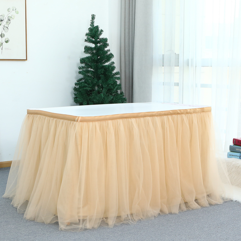 Mesh Table Skirt Birthday Party Halloween Christmas Dessert Table Skirt European and American Colorful Mesh Pleated Table Skirt_voghion.com