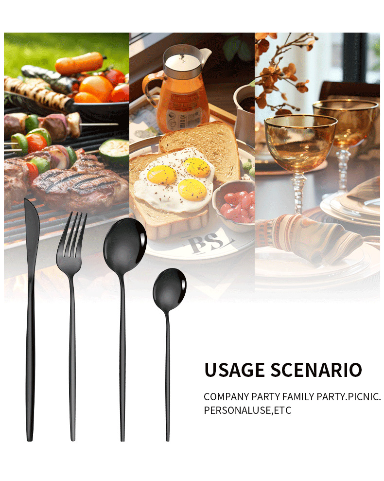 Western-Steakmesser, Gabel und Löffel aus Edelstahl, Gold, 24-teiliges Set_voghion.com