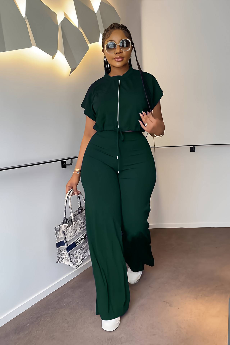 Completo due pezzi da donna con coulisse, pantaloni a vita alta e spacchi corti_voghion.com