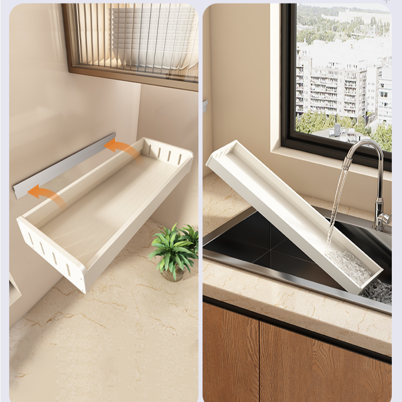 Scaffale per condimenti senza punzonatura a parete per forniture da cucina, scaffale per riporre la cucina, scaffale per cucina bianco_voghion.com