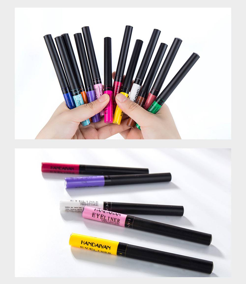 Lidschattenstift 12 farbige Eyeliner-Stifte im Set Matt Schnelltrocknender Flüssig-Eyeliner Flüssiger Eyeliner-Kleber_voghion.com