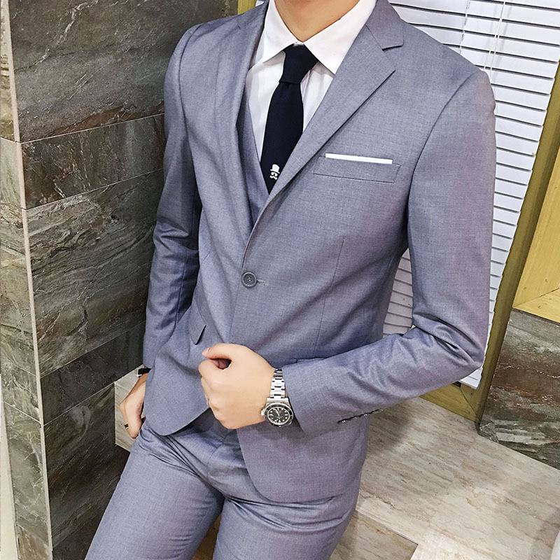 Men's Clothing Men's Suit Three Piece Business Suit Professional Small Suit Korean Style Slim Groom Best Man Wedding Dress_voghion.com