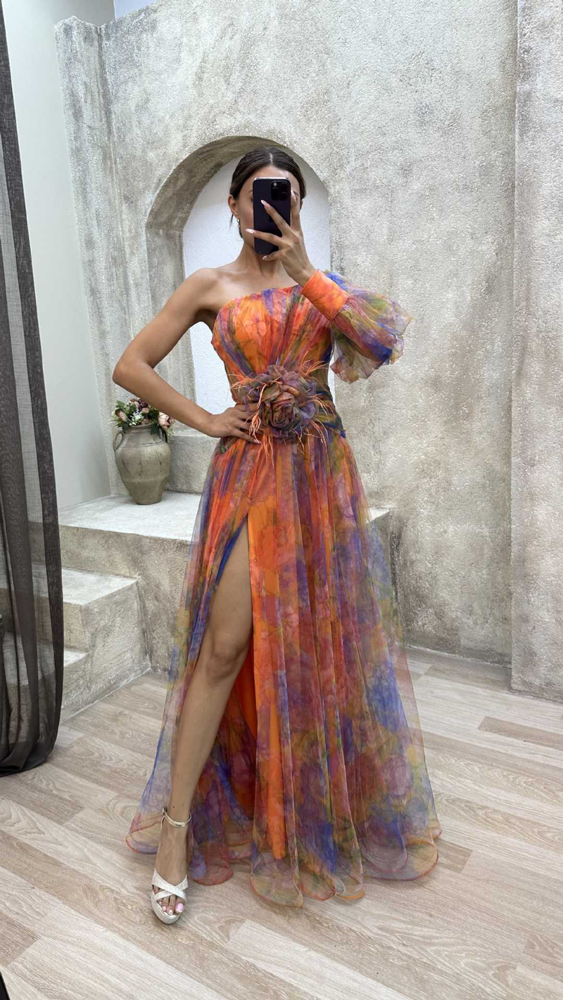 Robe d'été décontractée pour femme, col incliné, épaules dénudées, manches longues, en maille, taille fleurie, fendue, pour les fêtes_voghion.com