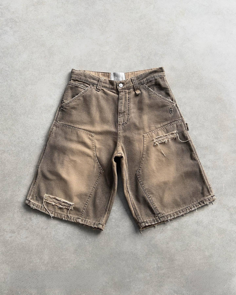 Damenbekleidung Trendy Washed Distressed Denim Shorts High Street Design Zerrissene, lockere, vielseitige Shorts_voghion.com
